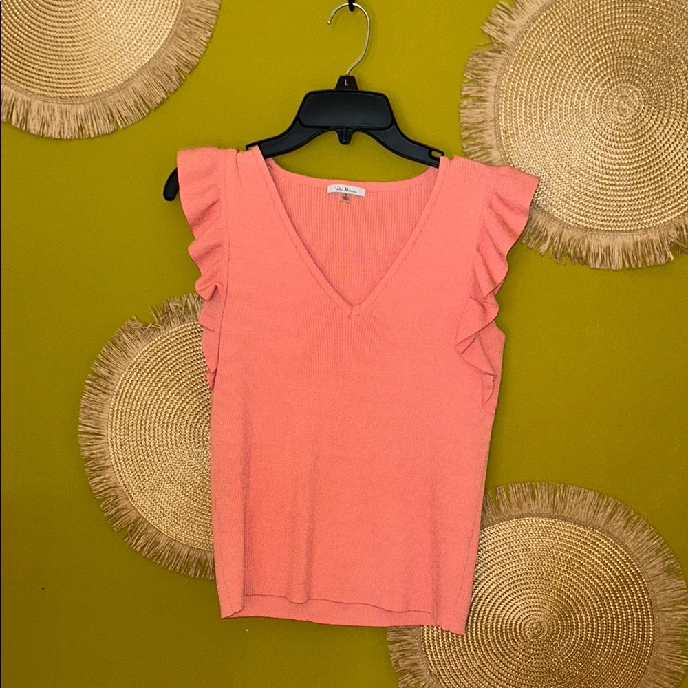 Pink Ruffled V-Neck Top